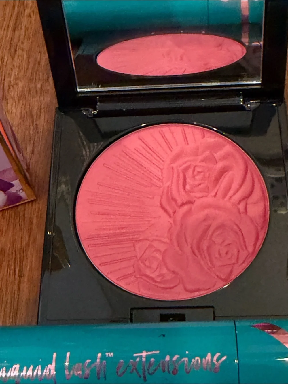 Pat McGrath Pink Pressed Blush Duo with Coral Lipstick, lip liner, trive mascara